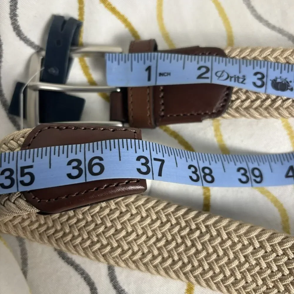 NWT Lands End Men’s Khaki Elastic Braid Cord Belt Outdoors Medium 37” New Dress